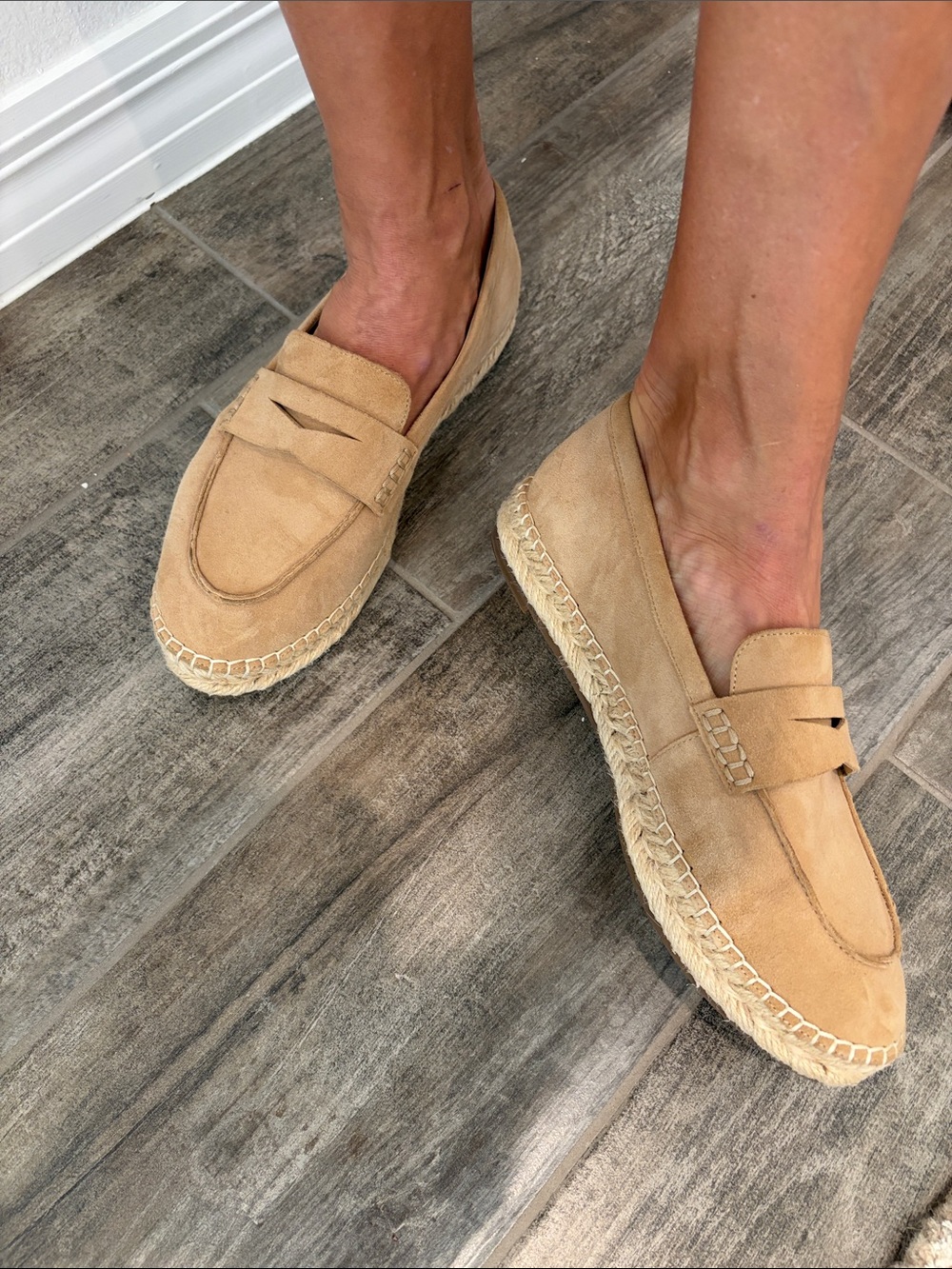 J. McLaughlin Edalene Suede Espadrille Penny Loafers - Beige